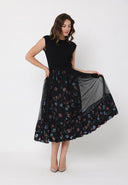 Sleeveless Ribbed Knit Bodice W/Floral Mesh Skirt