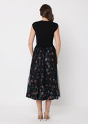 Sleeveless Ribbed Knit Bodice W/Floral Mesh Skirt