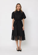 Lace Detail Bottom Puff Sleeve Midi Dress