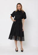 Lace Detail Bottom Puff Sleeve Midi Dress