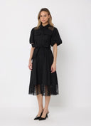 Lace Detail Bottom Puff Sleeve Midi Dress