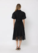 Lace Detail Bottom Puff Sleeve Midi Dress
