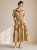 Short Sleeve Button Down Collared Dress