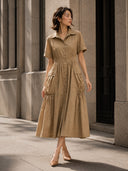 Short Sleeve Button Down Collared Dress