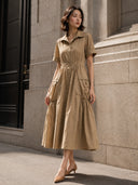 Short Sleeve Button Down Collared Dress