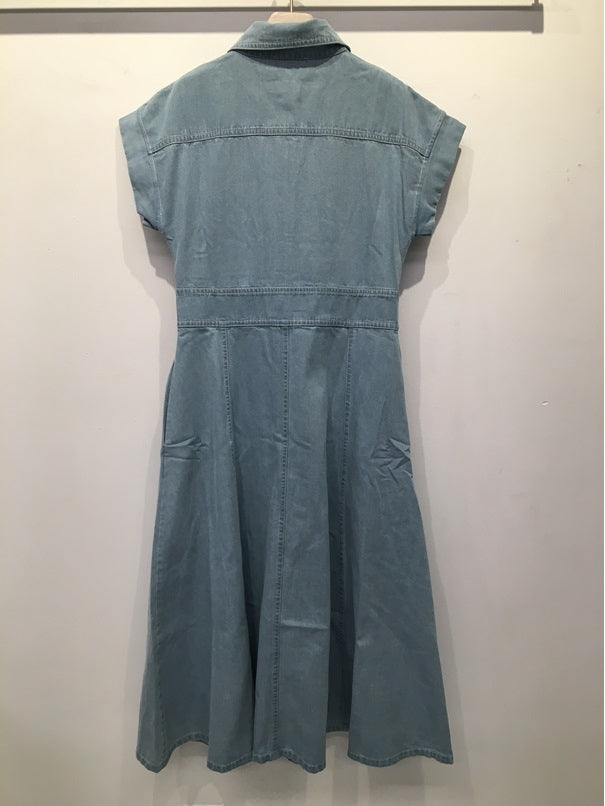 Sleeveless front button open denim dress
