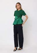 Crew Neck Bow Detail Solid Top
