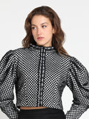 Circle Texture Fabric Long Sleeve Crop Jacket (pre order)