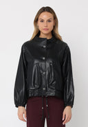 Drawstring Hem Button-Down Boxy Pleather Jacket