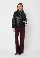 Drawstring Hem Button-Down Boxy Pleather Jacket