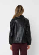 Drawstring Hem Button-Down Boxy Pleather Jacket