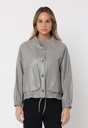 Drawstring Hem Button-Down Boxy Pleather Jacket