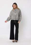 Drawstring Hem Button-Down Boxy Pleather Jacket
