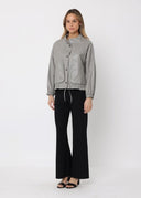Drawstring Hem Button-Down Boxy Pleather Jacket