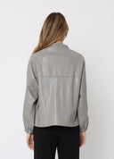Drawstring Hem Button-Down Boxy Pleather Jacket
