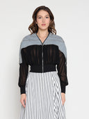 Zip-Front Crew Neck Spliced Denim Cropped Jacket (preorder)