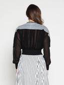 Zip-Front Crew Neck Spliced Denim Cropped Jacket (preorder)