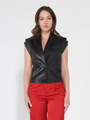Half Pleather Panelled  Half Plain Vest