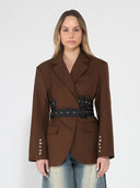 Long Sleeve Double Belts Blazer