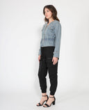 Pearl Embellished Elastic Waist Long Sleeve
