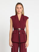 Sleeveless belted vest with pleated shoulder