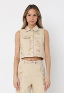 Floral Print Collared Sleeveless Vest
