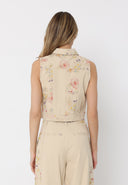 Floral Print Collared Sleeveless Vest