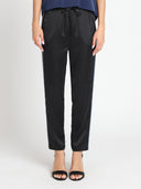 Side Rhinestone Trim Satin Pants