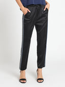 Side Rhinestone Trim Satin Pants