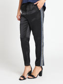 Side Rhinestone Trim Satin Pants