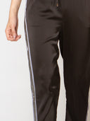 Side Rhinestone Trim Satin Pants