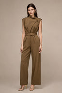 V-Neck Waist Belt Detail Lapelled Jumpsuit