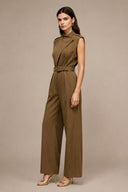 V-Neck Waist Belt Detail Lapelled Jumpsuit