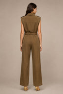 V-Neck Waist Belt Detail Lapelled Jumpsuit