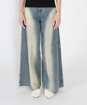Contrast Color Wide Leg Denim Pant