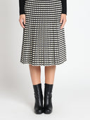 Square Printed A-Line Flare Midi Knit Skirt