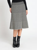 Square Printed A-Line Flare Midi Knit Skirt