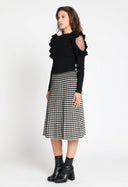 Square Printed A-Line Flare Midi Knit Skirt