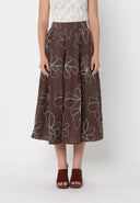 Floral Embroidery Pleated A-Line Skirt