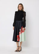 Floral Print Pleated A-line Skirt