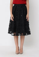 3D Floral Applique Mesh A-Line Skirt