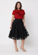 3D Floral Applique Mesh A-Line Skirt