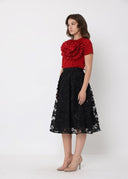 3D Floral Applique Mesh A-Line Skirt