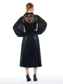 Lace Blouse with Pleated Collar and Sleeve