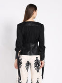 Blouse with Leather Cuffs And Peplum Bottom (PRE ORDER)