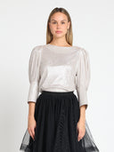 Shiny Glittery Cuff Long Sleeve Back-Button Blouse