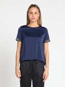 Rhinestone Trim Satin Top