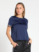 Rhinestone Trim Satin Top