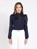 Front Line Texture Chiffon Sleeve Top