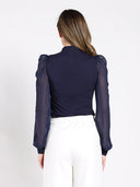 Front Line Texture Chiffon Sleeve Top